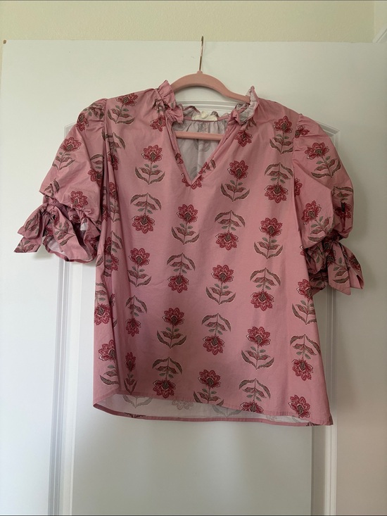 entro Tops - entro Pink Floral Tie-Sleeve Blouse